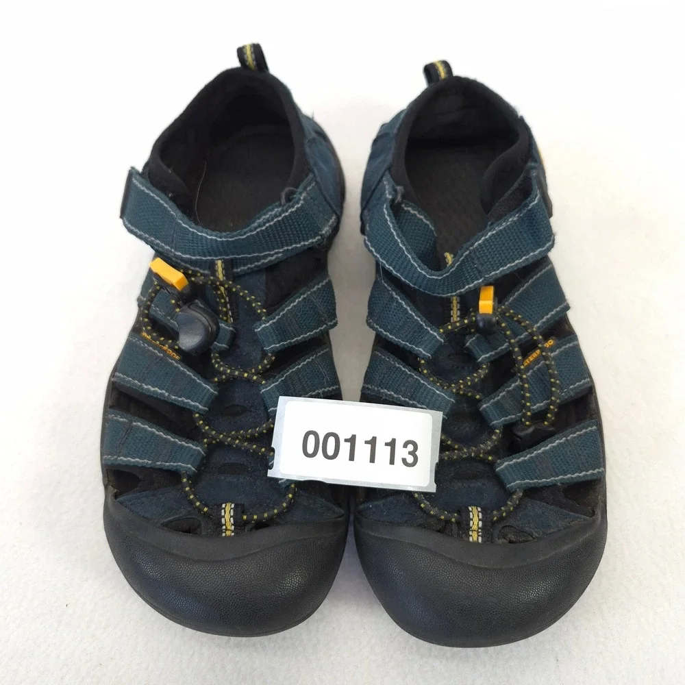 Keen Blue Leather Textile Hiking Sandals Bungee Hook Loop Ankle Straps Size 4